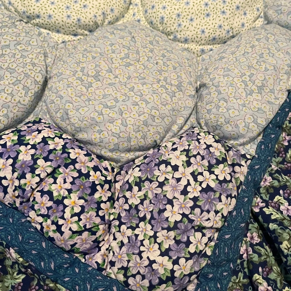 Quilted Pillow Shams set of 2 with Ruffles Navy Blue Light Blue White